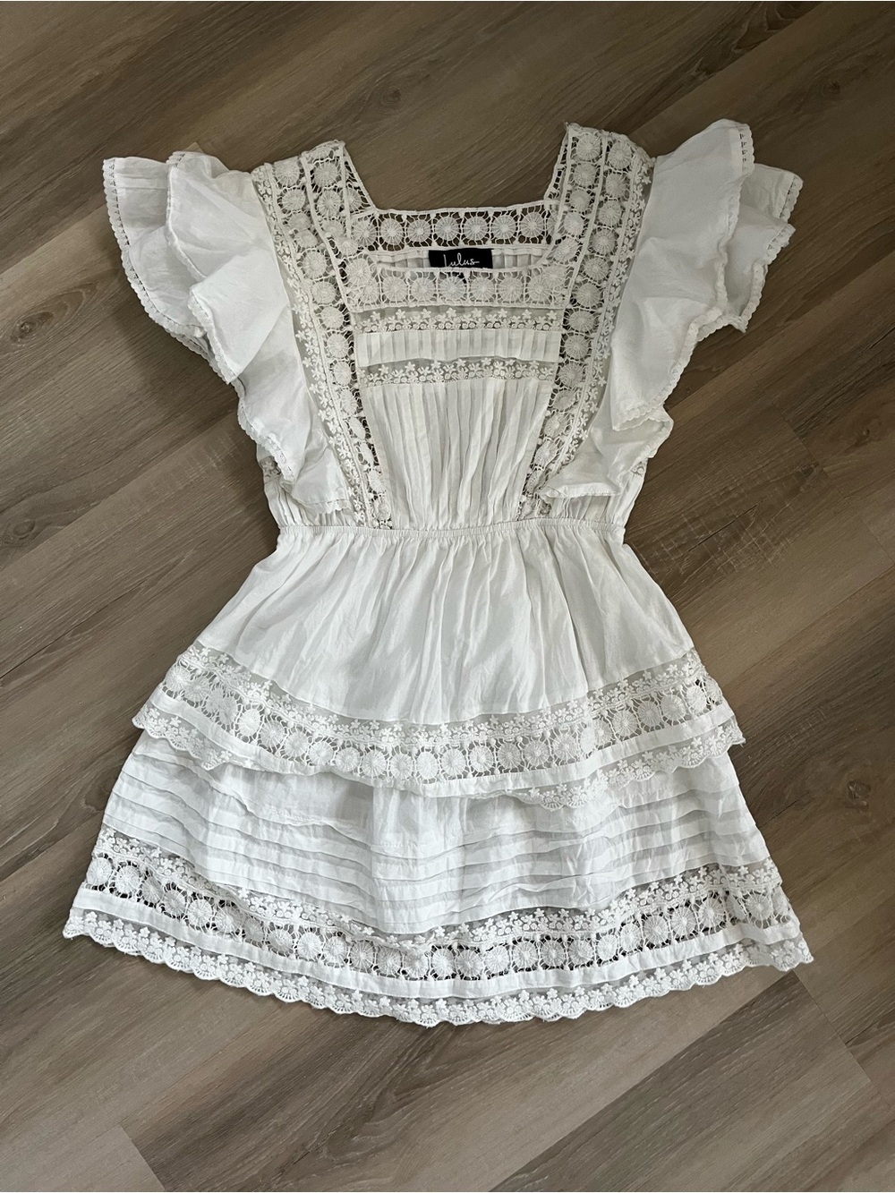 Prairie dress with lace detail and ruffle sleeves , cotton